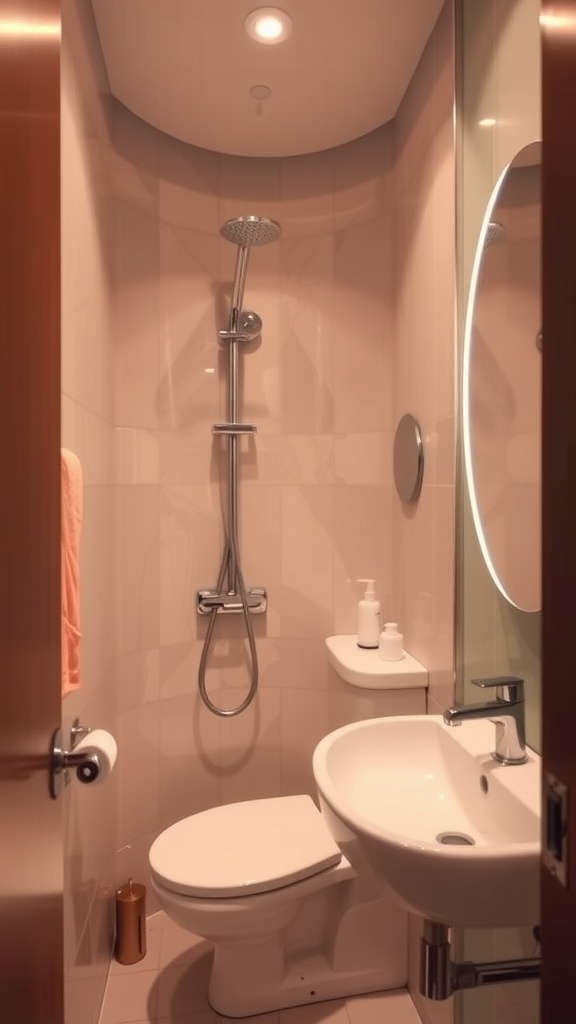 22+ Creative Small Bathroom Design Ideas for Maximum Style 11 A small bathroom featuring integrated lighting with recessed lights and wall sconces.
