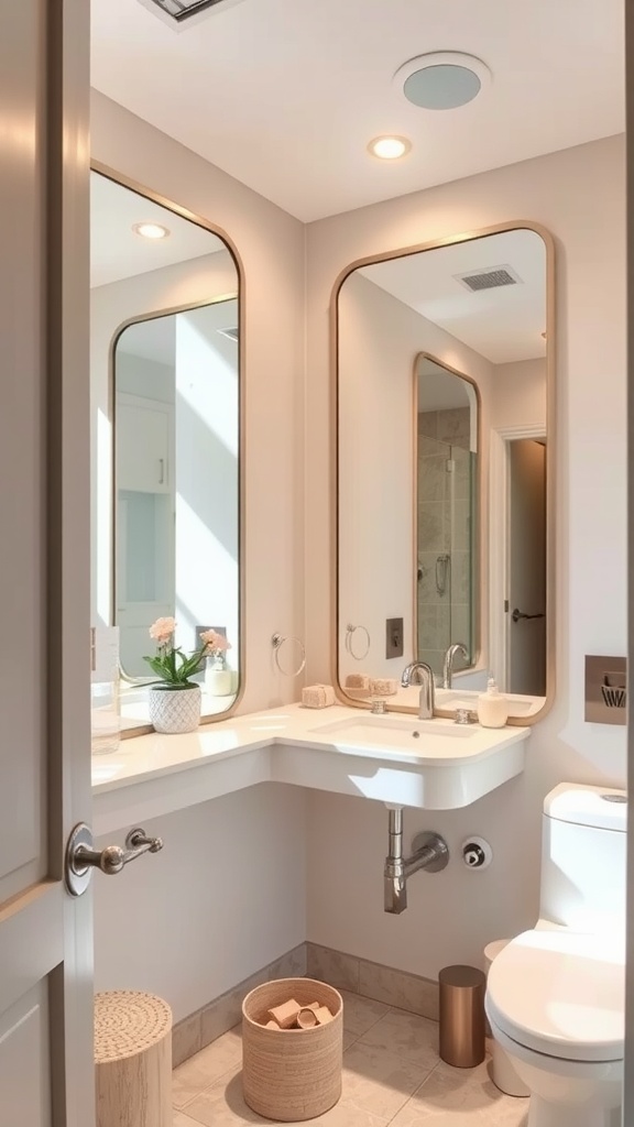 22+ Creative Small Bathroom Design Ideas for Maximum Style 8 Modern small bathroom with large mirrors and bright lighting