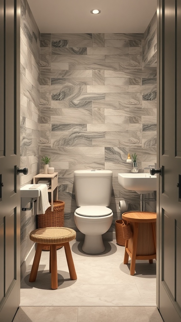 22+ Creative Small Bathroom Design Ideas for Maximum Style 5 Small bathroom featuring multi-functional furniture like a storage stool and stylish sink
