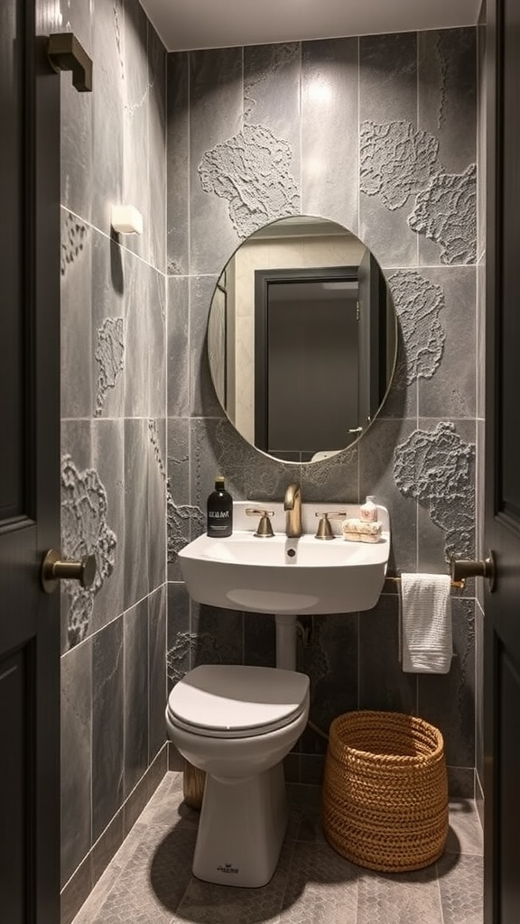 22+ Creative Small Bathroom Design Ideas for Maximum Style 14 Small bathroom with textured walls and round mirror